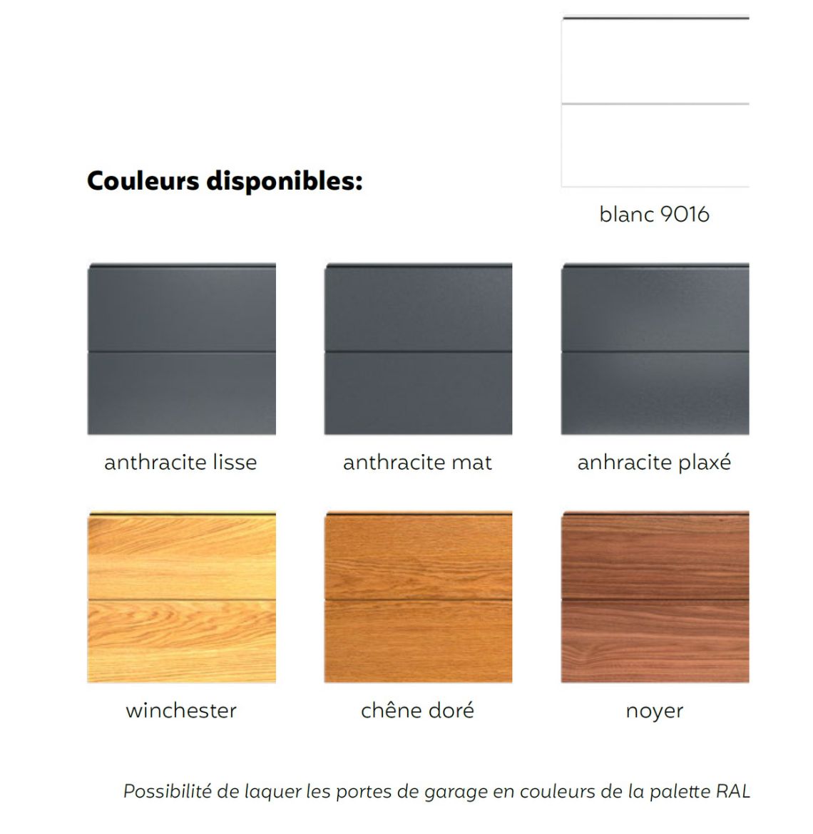 couleur disponible des panneaux de la porte de garage erbeo