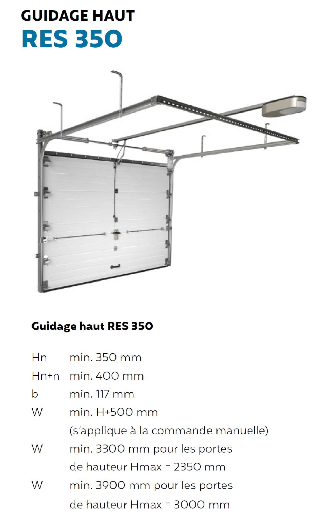 Porte de garage sectionnelle a guidage haut RSC 350